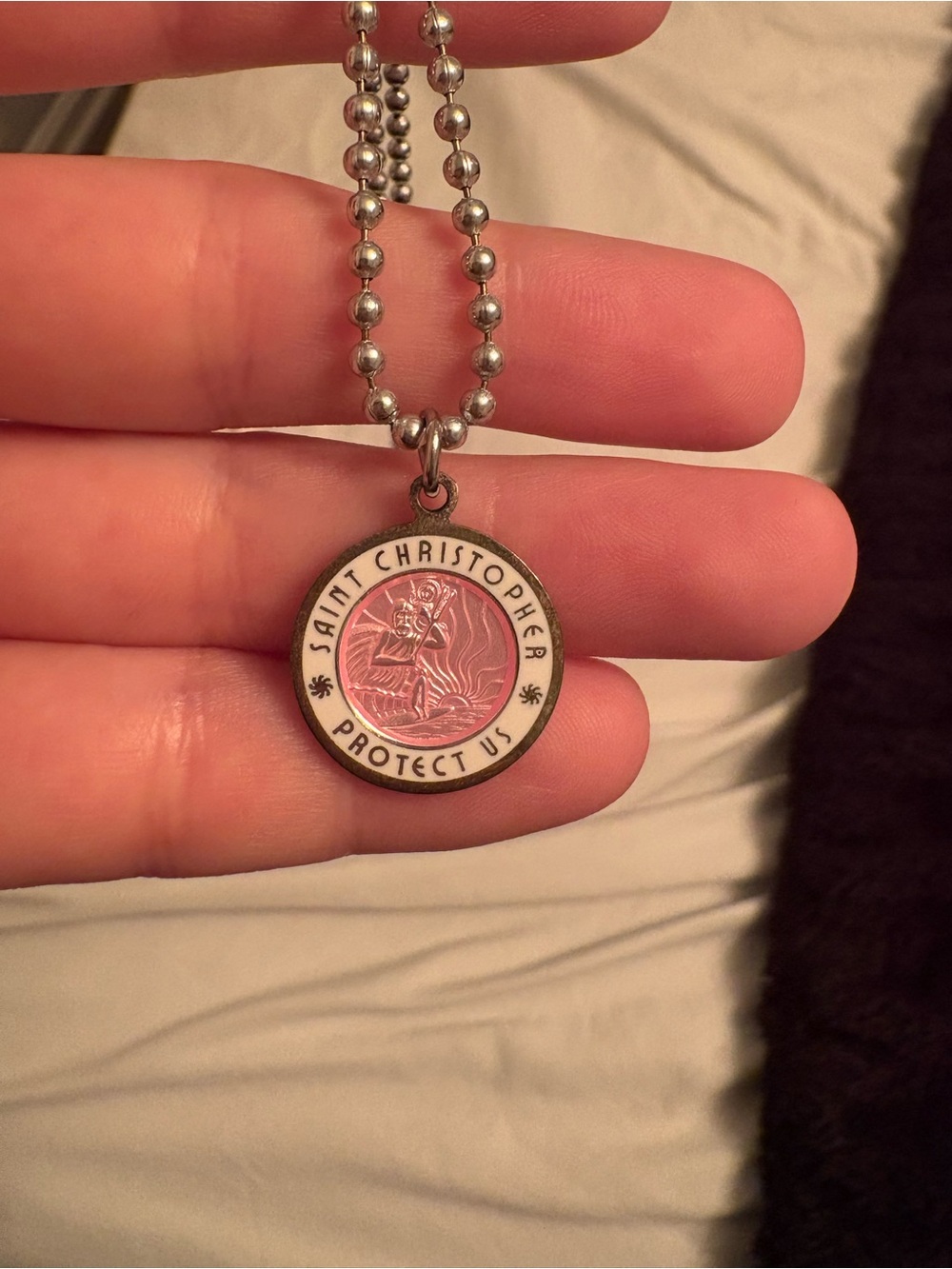 Saint Christopher Pendant Necklace in Pink and Silver